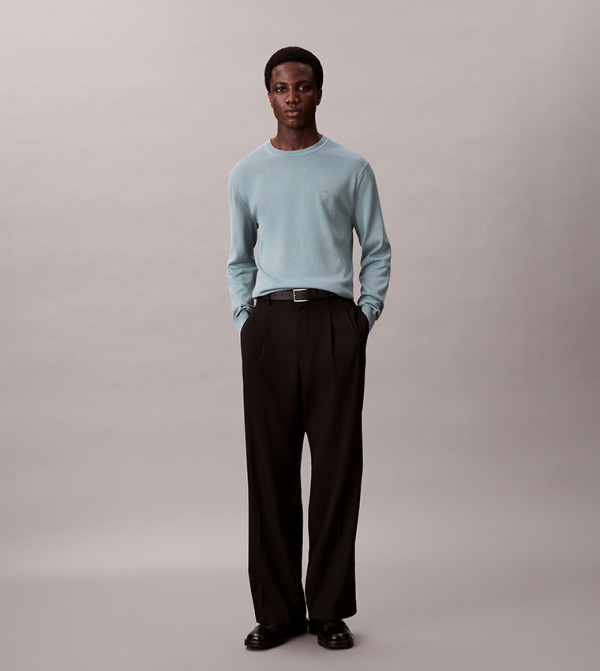 Solid Cotton Crew Neck Sweater