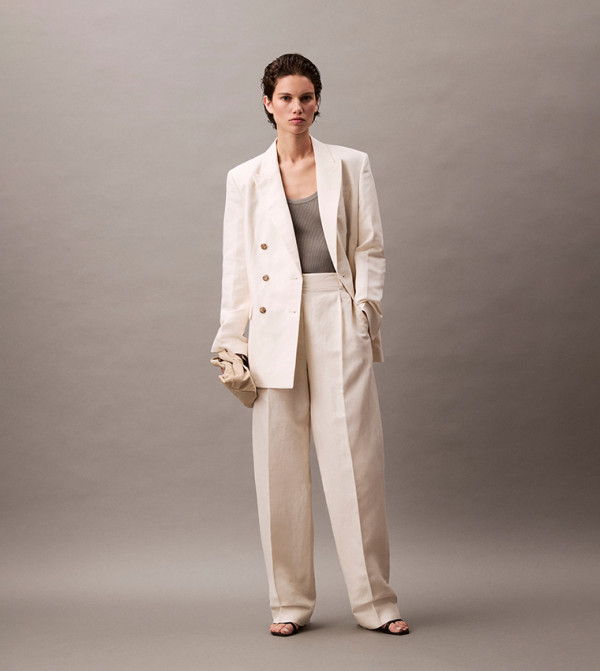 Relaxed Fit Double Breasted Linen Blazer