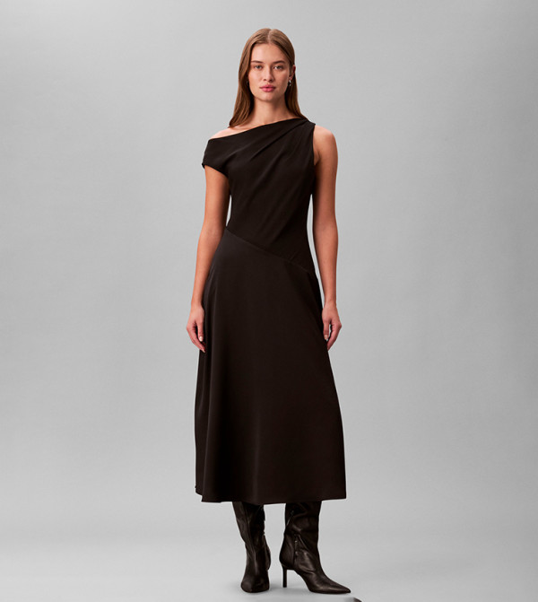 Crepe One Shoulder Midi Dress