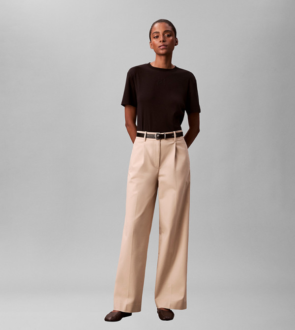 Solid High Rise Pleated Chinos