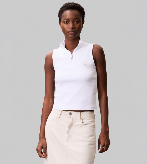 Zip-Up High Neck Sleeveless Top