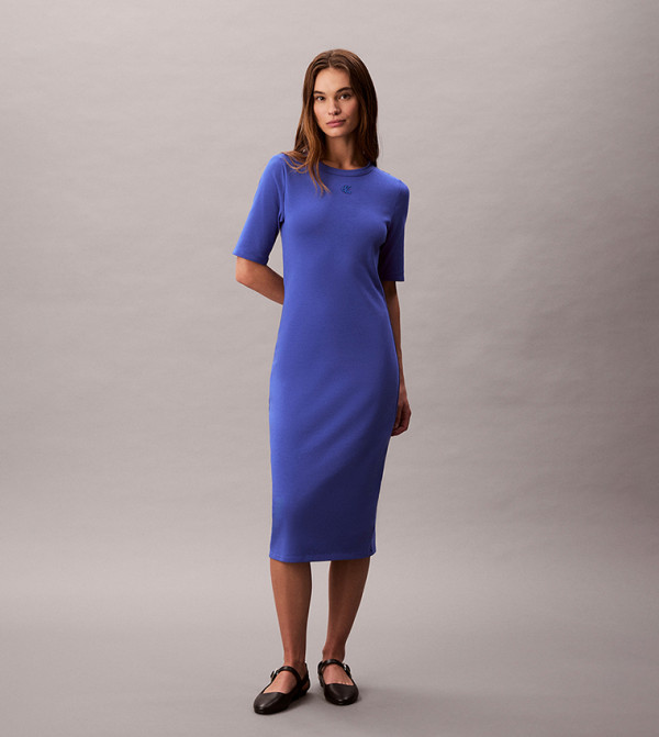 Monogram Embroidered Crew Neck T-Shirt Dress