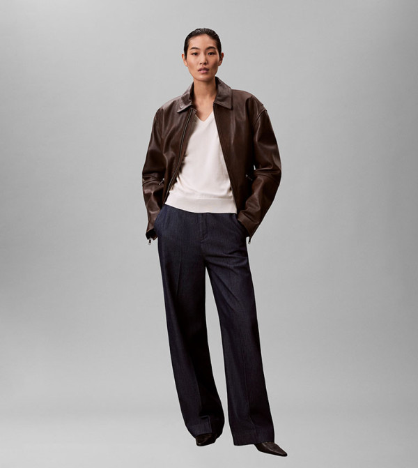 Solid High Rise Wide Leg Jeans