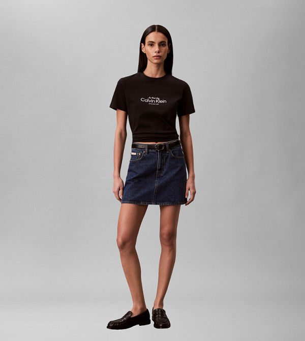 Logo Embroidered Crew Neck Crop T-Shirt