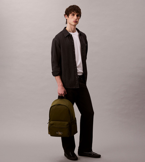 Logo Embroidered Front Pocket Backpack