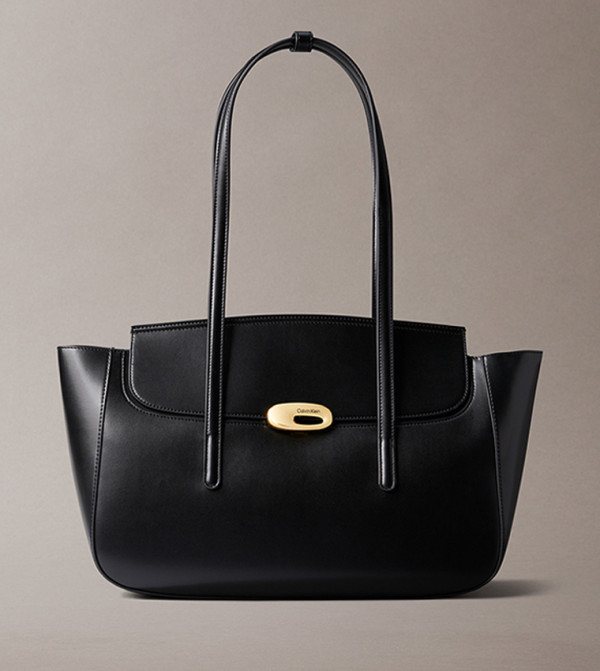 Metal Accent Flap Tote Bag