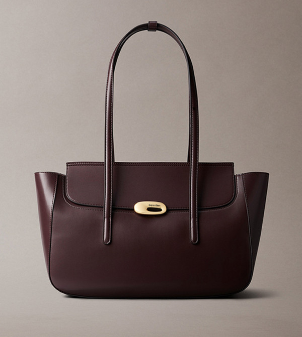Metal Accent Flap Tote Bag
