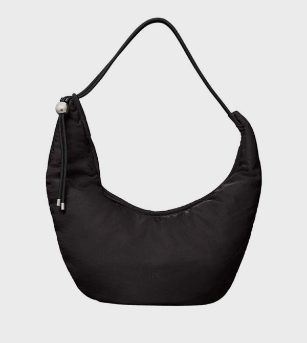 Solid Zip Closure Nylon Shoulder Bag