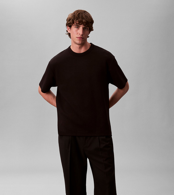 Textured Crew Neck Crepe T-Shirt