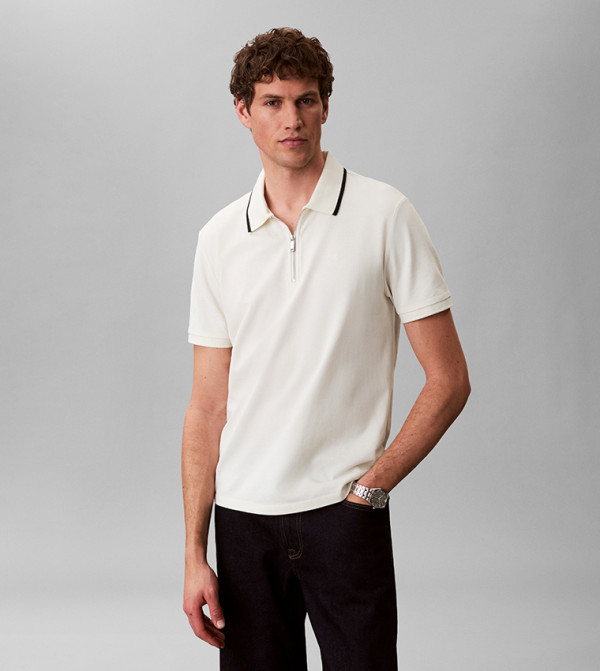 Contrast Tipping Zipper Neck Polo T-Shirt