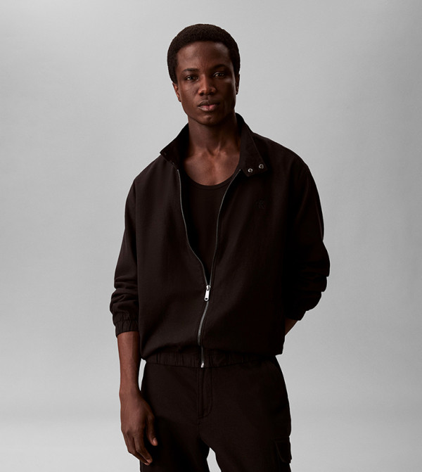 Logo Embroidered Linen Harrington Jacket