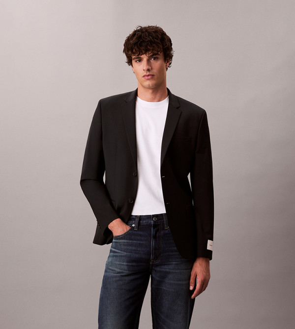 Lapel Collar Slim Fit Wool Blazer