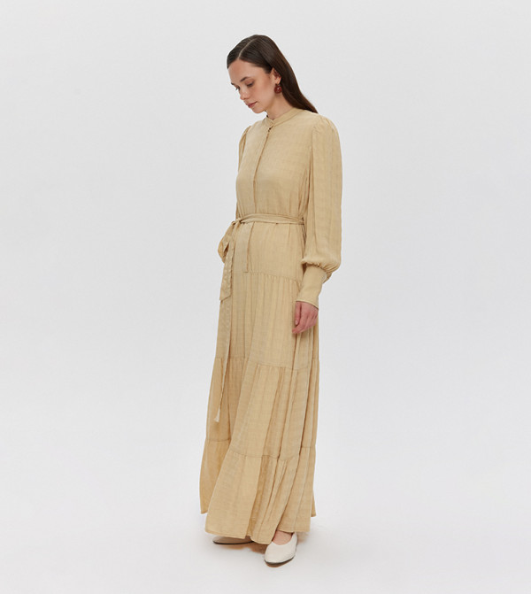 PERA Textured Cuffed Sleeves Maxi Dress