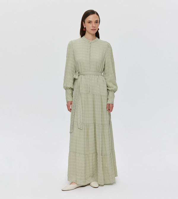 PERA Textured Cuffed Sleeves Maxi Dress