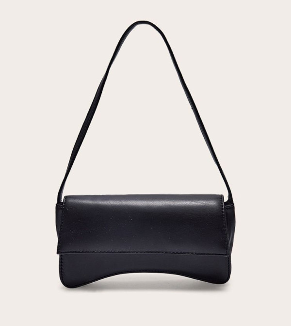 PU Flap Over Baguette Shoulder Bag