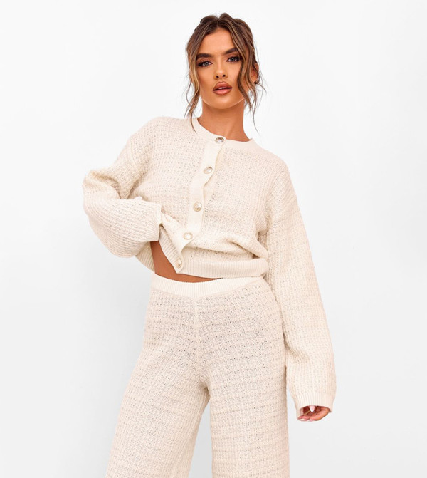 Cream Boucle Knit Button Up Cardigan