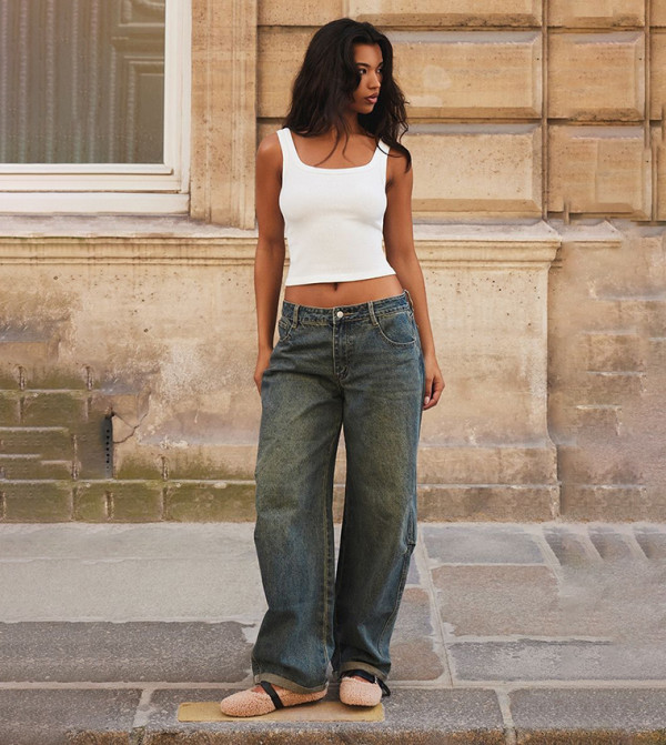 Vintage Turn Up Hem Barrel Fit Jeans