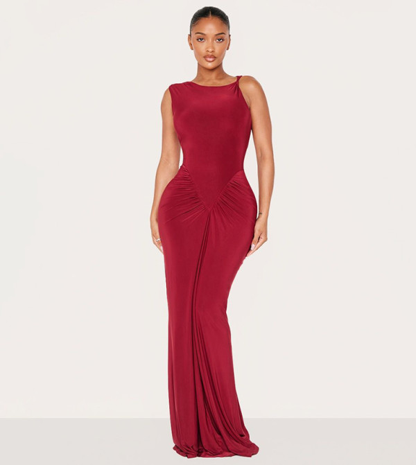 Shape Sleeveless Ruched V Waist Maxi Dress