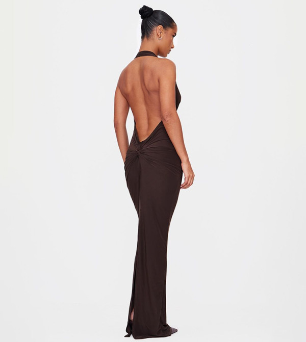 Soft Touch Cowl Neck Twist Back Detail Maxi Dress