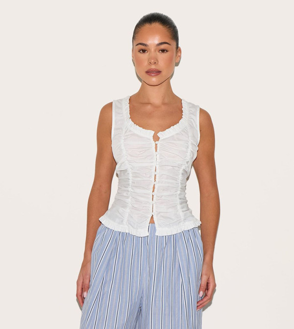 Ruched Front Fitted Sleeveless Top