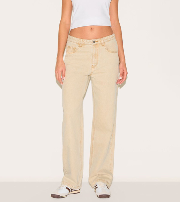 Washed Mid Rise Straight Fit Jeans