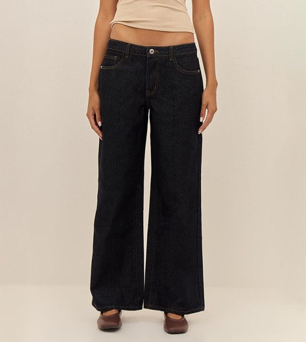 Solid Low Rise Wide Leg Jeans