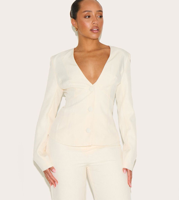 Shape Vanilla Plunge Front Cinched Waist Blazer