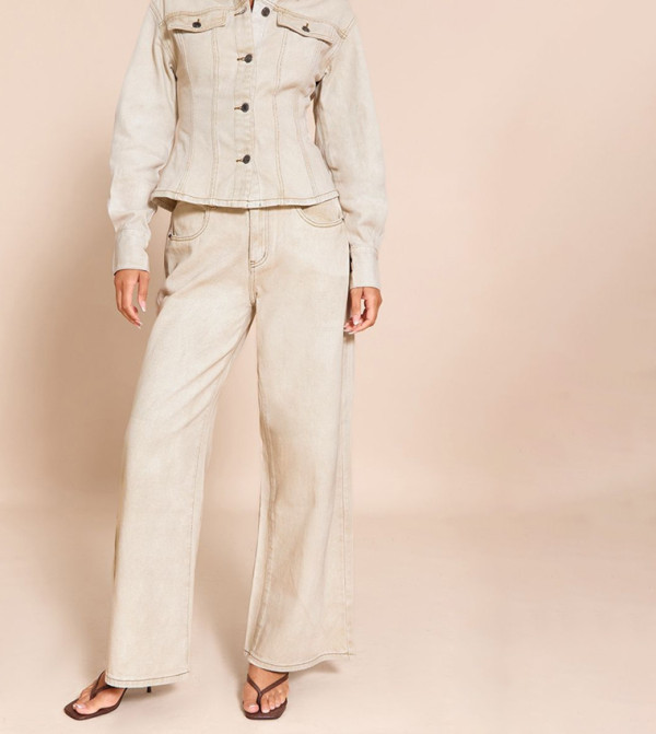 Washed Mid Rise Wide Leg Jeans