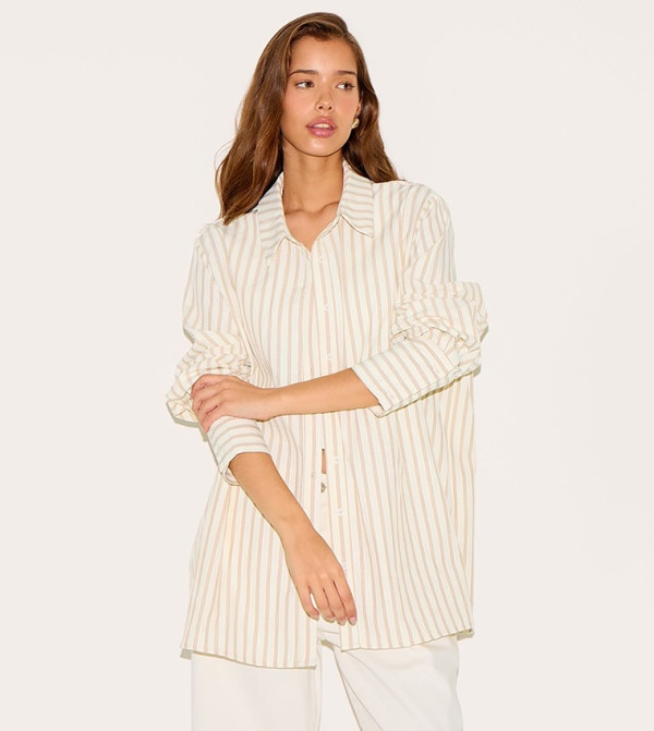 Striped Cuff Oversized Shirt