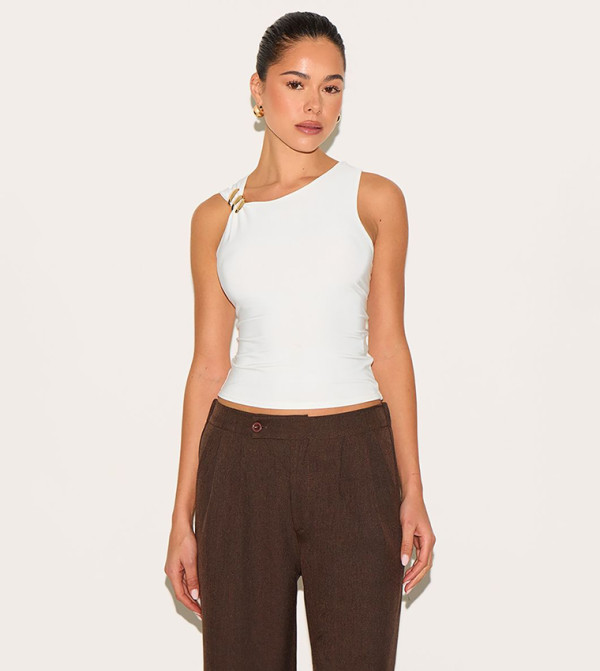 Double Layer Slinky Trim Detail Crop Top