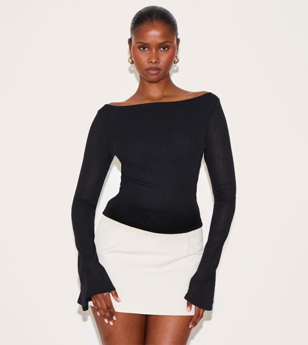 Double Layer Mesh Flared Sleeves Top