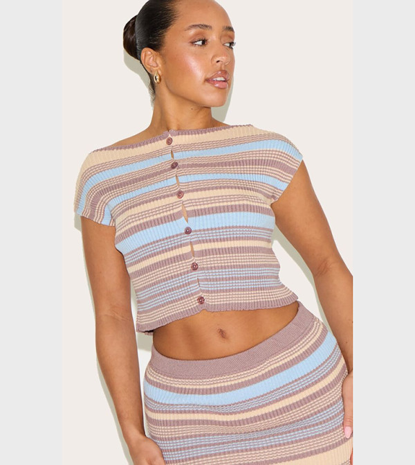Shape Powder Striped Button Front Crop Top