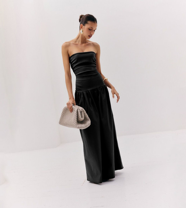 Stretch Strapless Ruched Maxi Dress