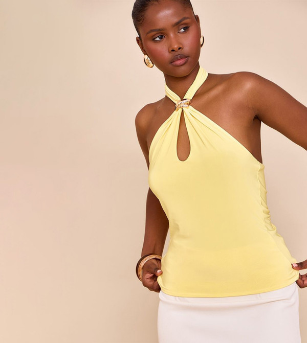 Double Layer Slinky Trim Halterneck Top