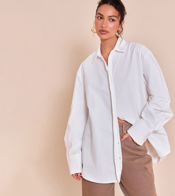 Cotton Oversized Cuff Long Sleeves Shirt