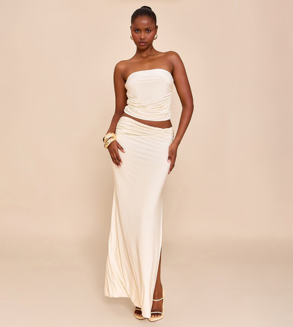 Double Layer Slinky Twist Detail Maxi Skirt