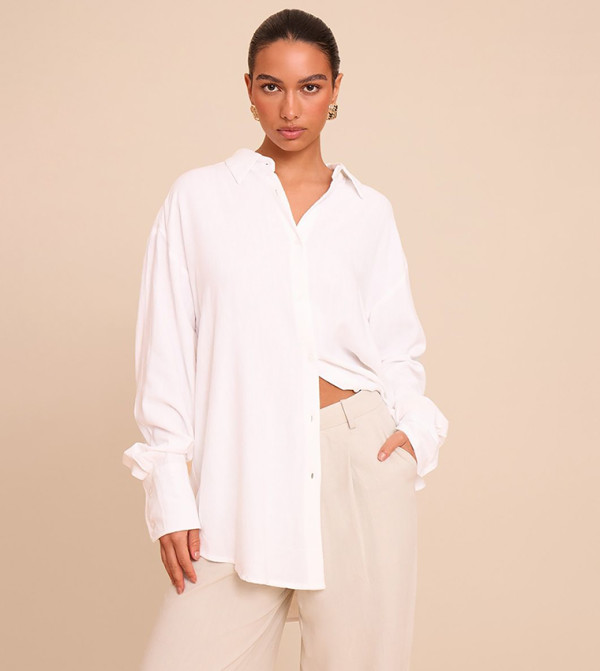 قميص واسع سادة شبيه لينن 