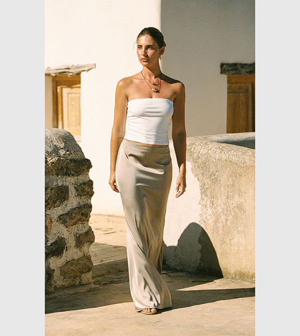 High Waist Satin Floaty Maxi Skirt