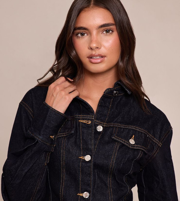 Cinched Waist Long Sleeves Denim Jacket