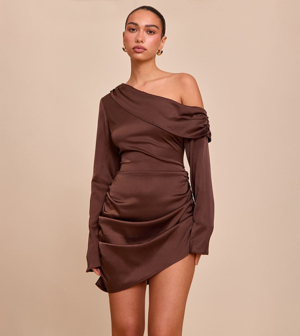 Satin One Shoulder Drape Bodycon Mini Dress