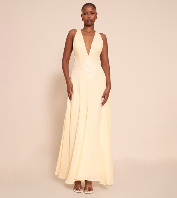 Plunge Textured Detail Maxi Dress