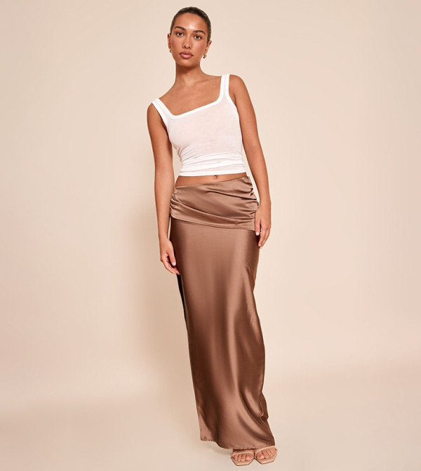 Solid High Waist Satin Maxi Skirt