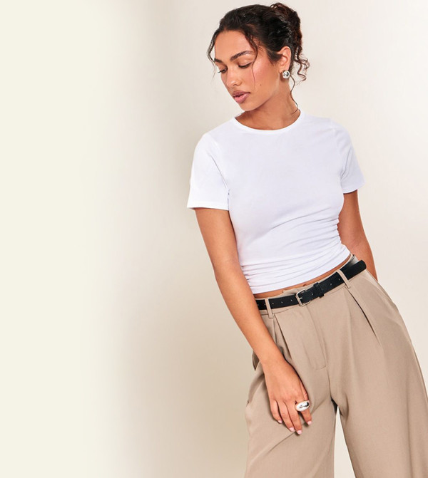 Solid Crew Neck Short Sleeves T-Shirt