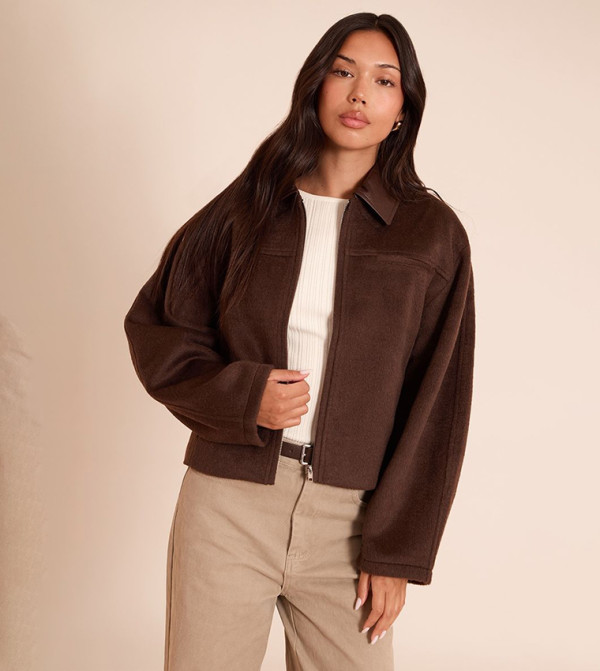 PU Collar Zip-Through Jacket