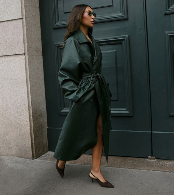 Forest Faux Leather Maxi Trench Coat