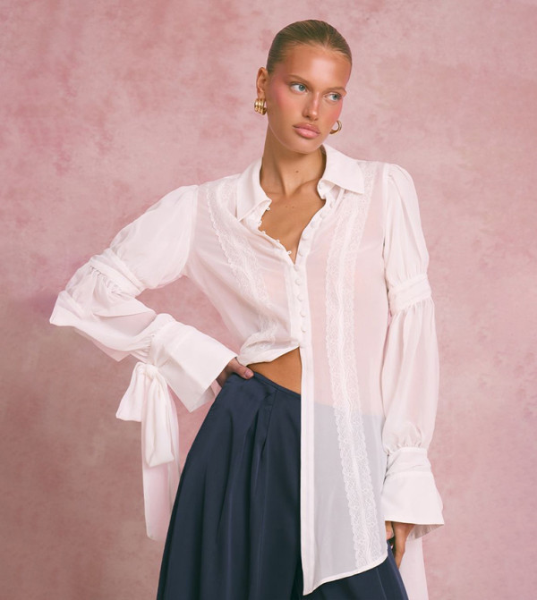 توب طويل شيفون بحبكة دانتيل 