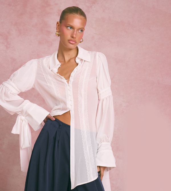 تونيك شيفون كم طويل وحبكة دانتيل 