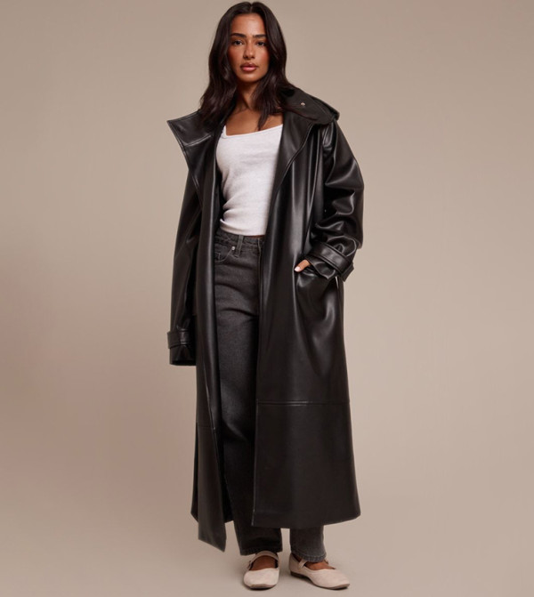 Petite Tie Waist Maxi Trench Coat