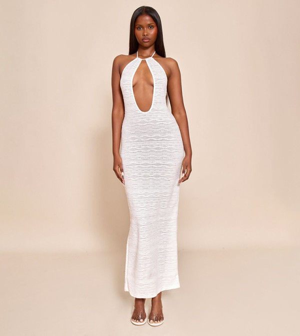 Textured Keyhole Maxi Dress