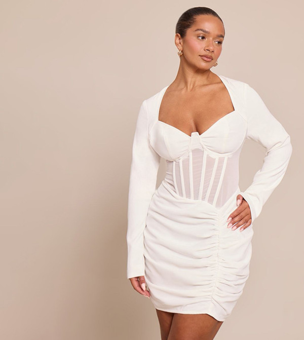 Shape Corseted Ruched Mesh Mini Dress